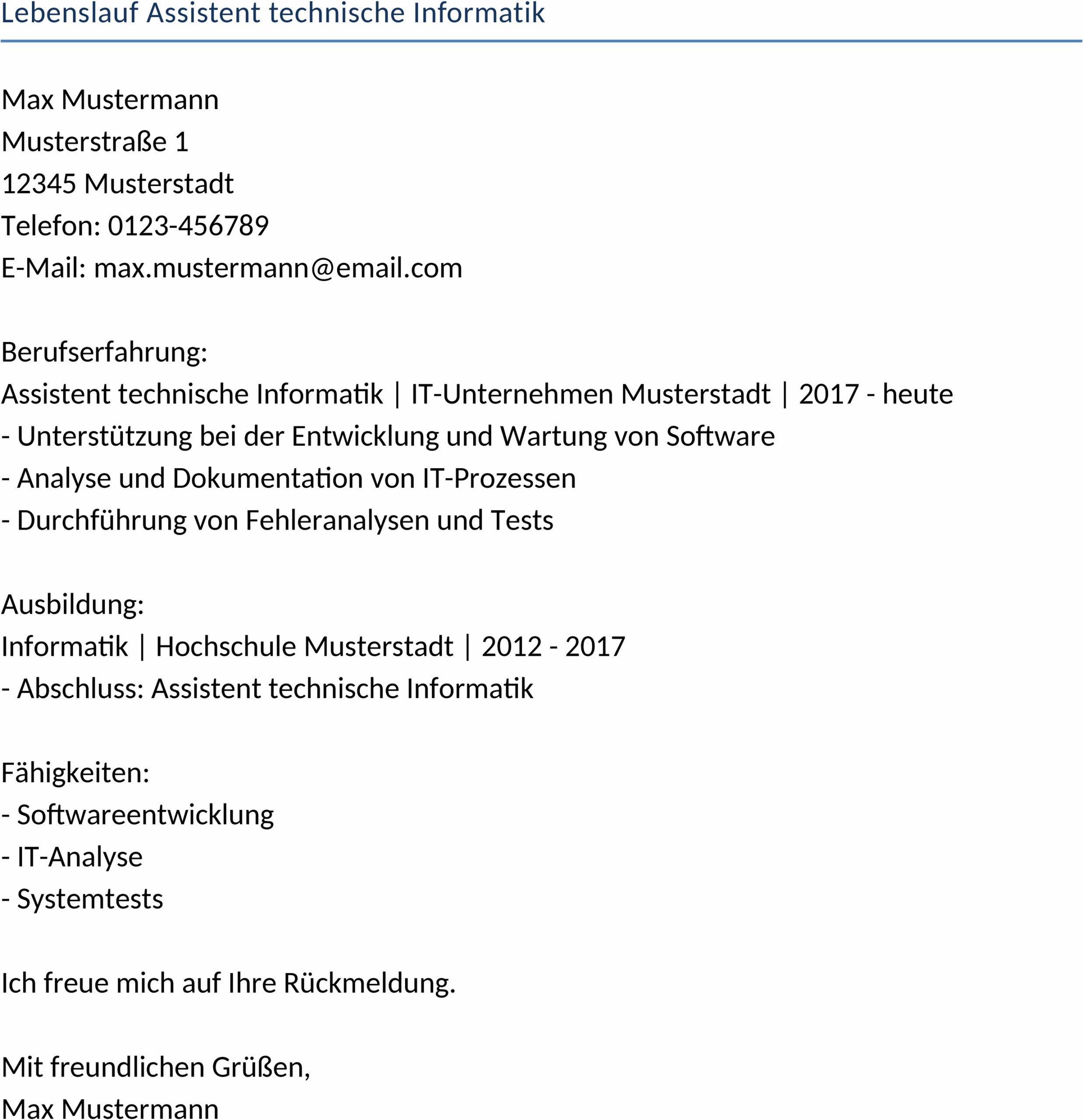 Lebenslauf-Word-Template für Technische Informatik