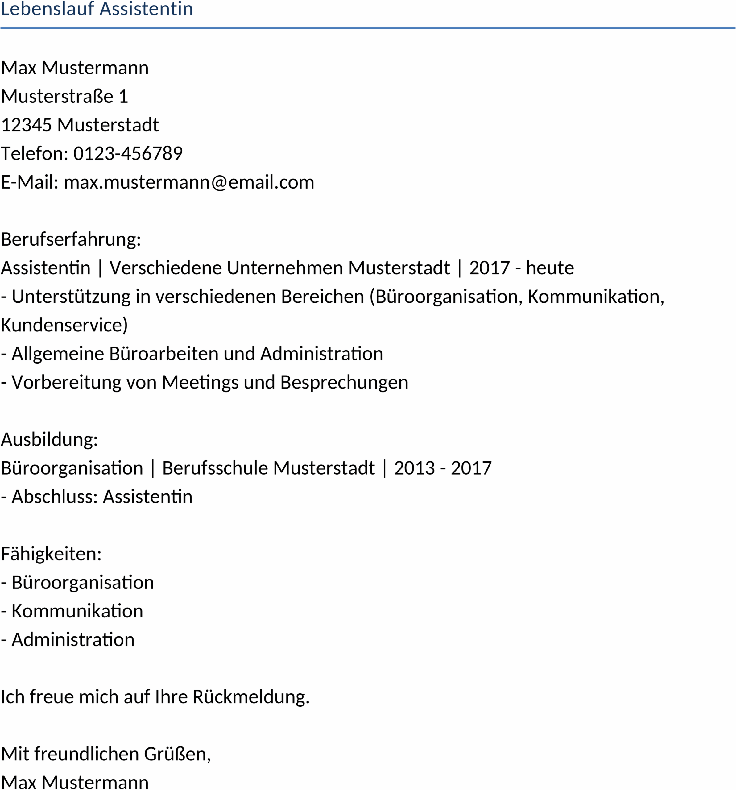 Lebenslauf-Template für Assistentinnen: Präzision und Persönlichkeit vereint