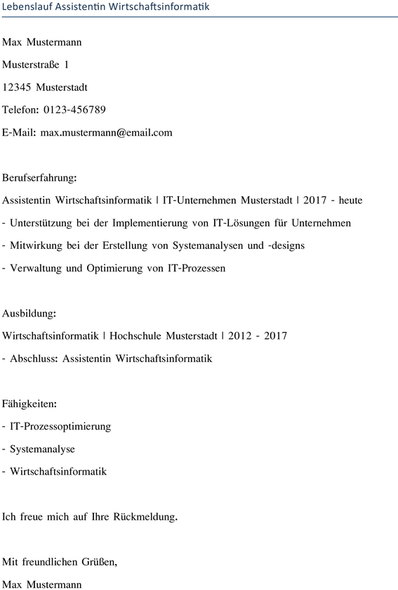 lebenslauf-assistentin-wirtschaftsinformatik