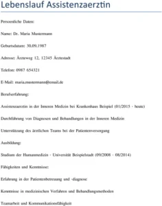 lebenslauf-assistenzaerztin-einfach-klar-strukturiert