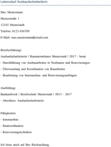 lebenslauf-ausbaufacharbeiterin
