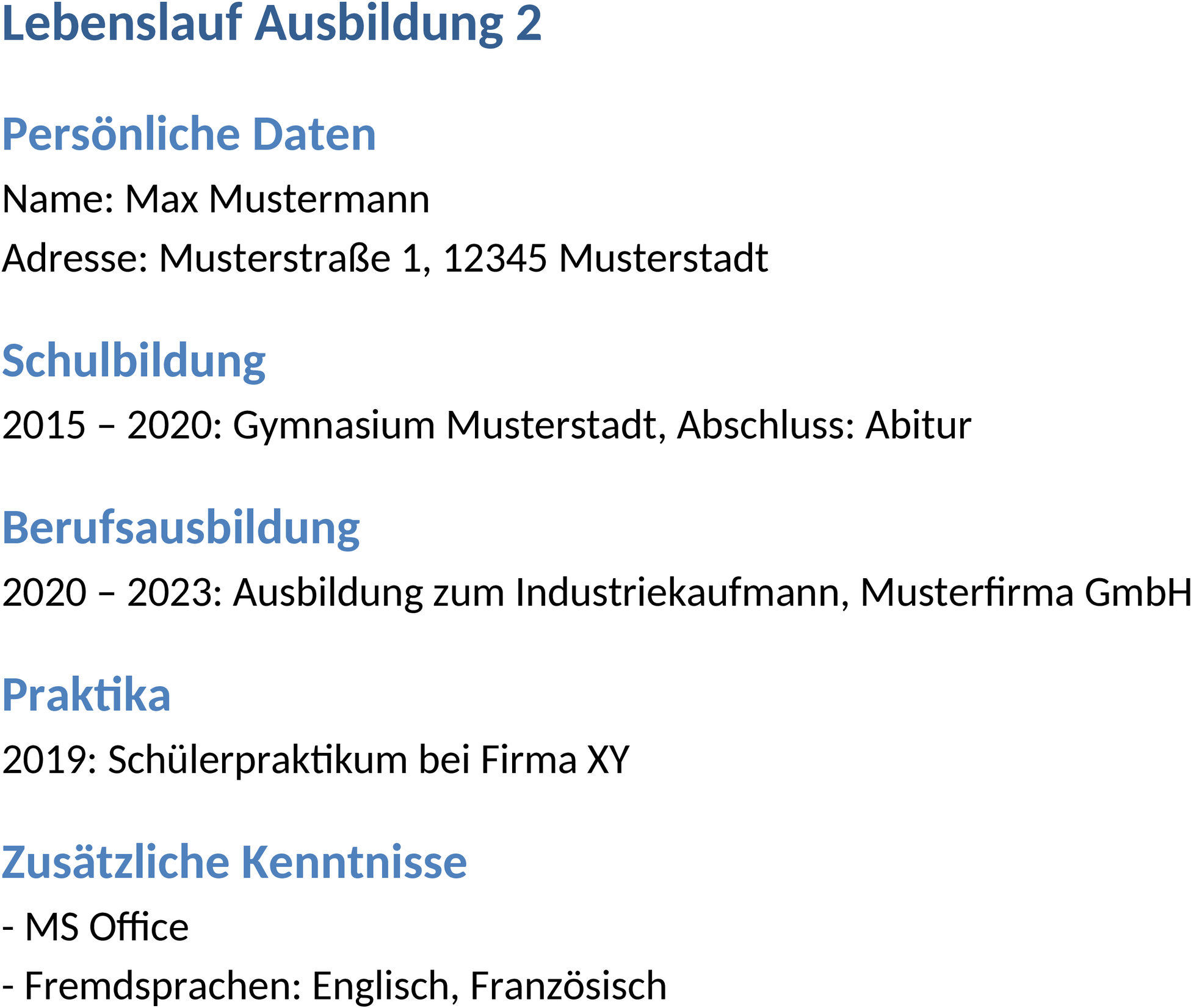 Lebenslauf-Word-Template für Ausbildung