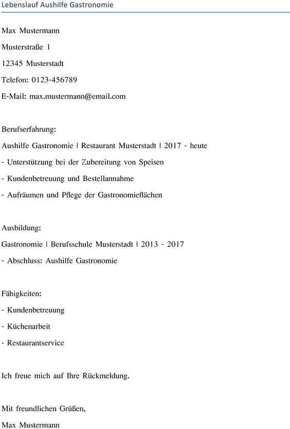lebenslauf-aushilfe-gastronomie