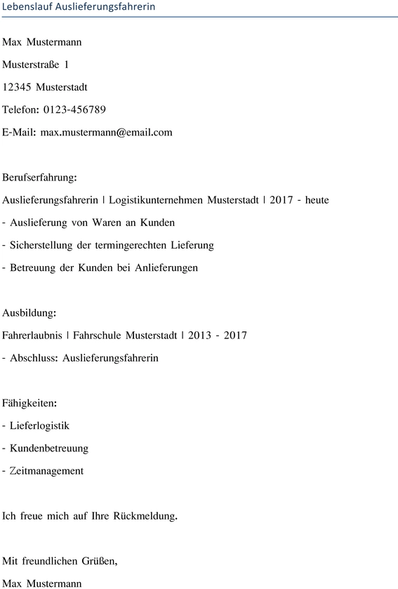 lebenslauf-auslieferungsfahrerin