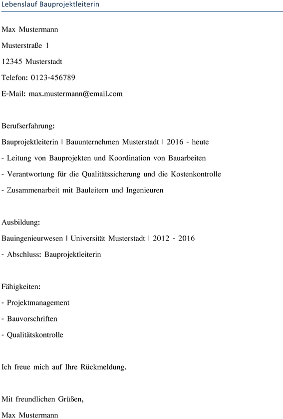 lebenslauf-bauprojektleiterin-vorlage