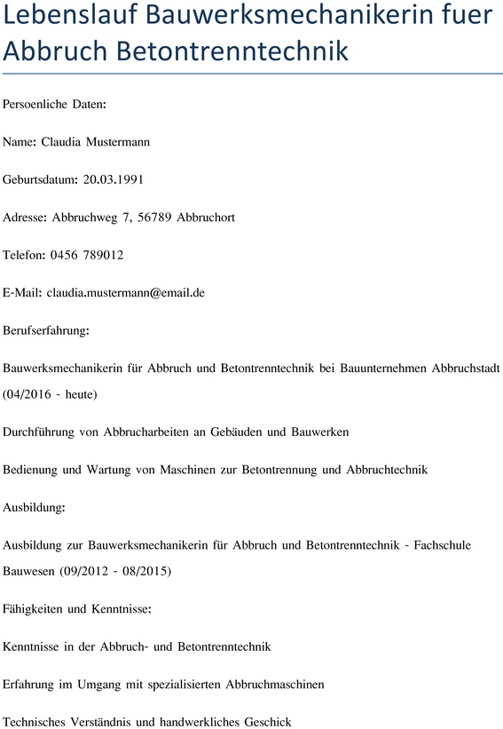 lebenslauf-bauwerksmechanikerin-abbruch-betontrenntechnik
