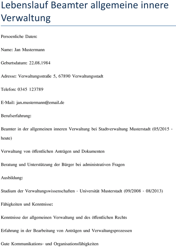 lebenslauf-beamter-allgemeine-innere-verwaltung