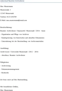 lebenslauf-beamter-archivdienst-vorlage