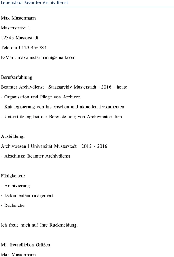 lebenslauf-beamter-archivdienst-vorlage