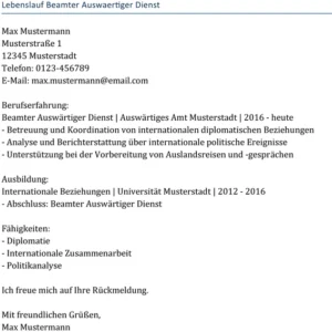 lebenslauf-beamter-auswaertiger-dienst