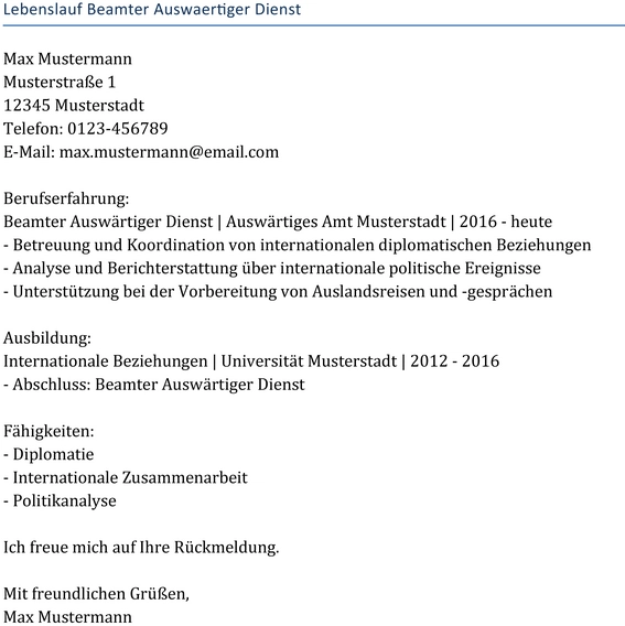 lebenslauf-beamter-auswaertiger-dienst