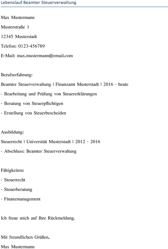 lebenslauf-beamter-steuerverwaltung