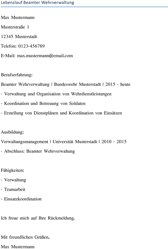 lebenslauf-beamter-wehrverwaltung
