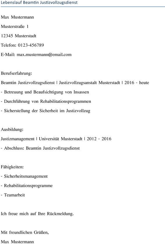 lebenslauf-beamtin-justizvollzugsdienst