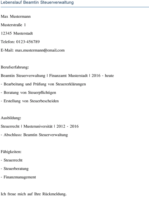 lebenslauf-beamtin-steuerverwaltung