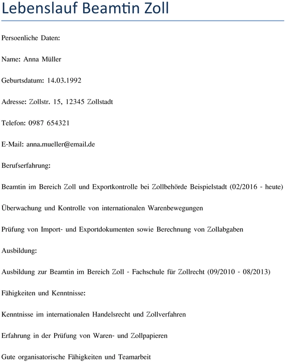 lebenslauf-beamtin-zoll-vorlage