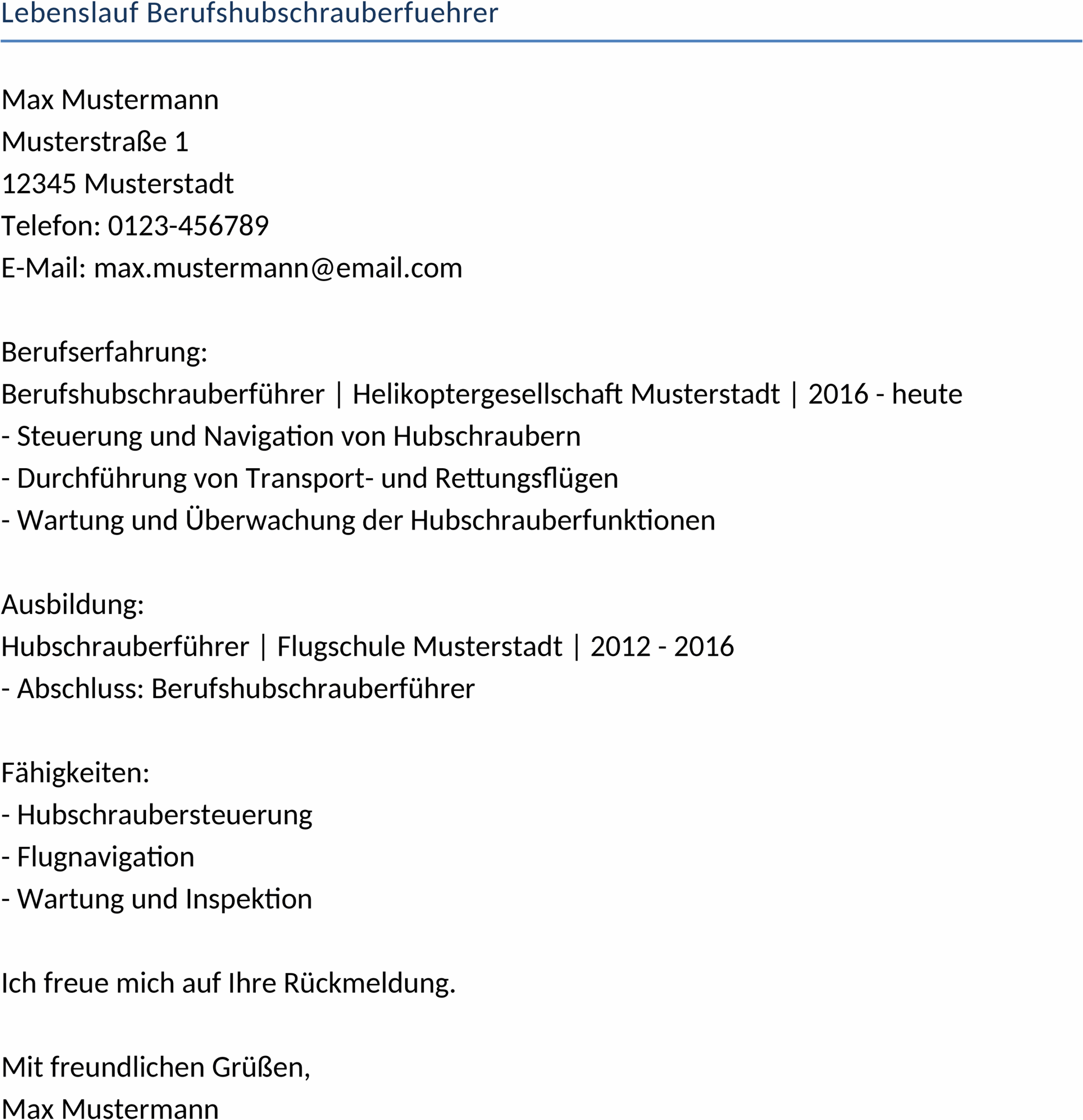 Lebenslauf-Word-Vorlage-Berufshubschrauberführer