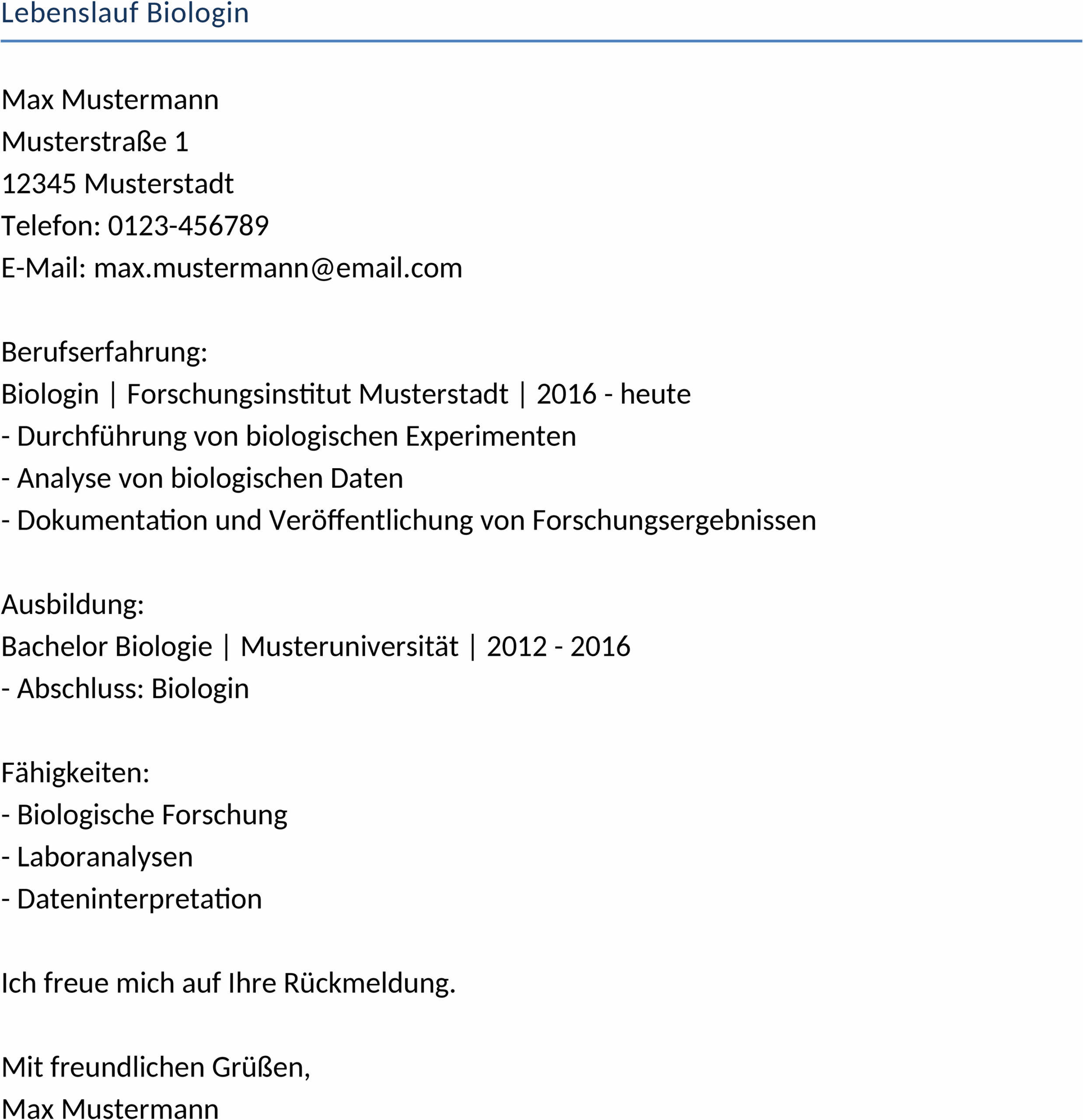 Lebenslauf im Word-Format für Biologen