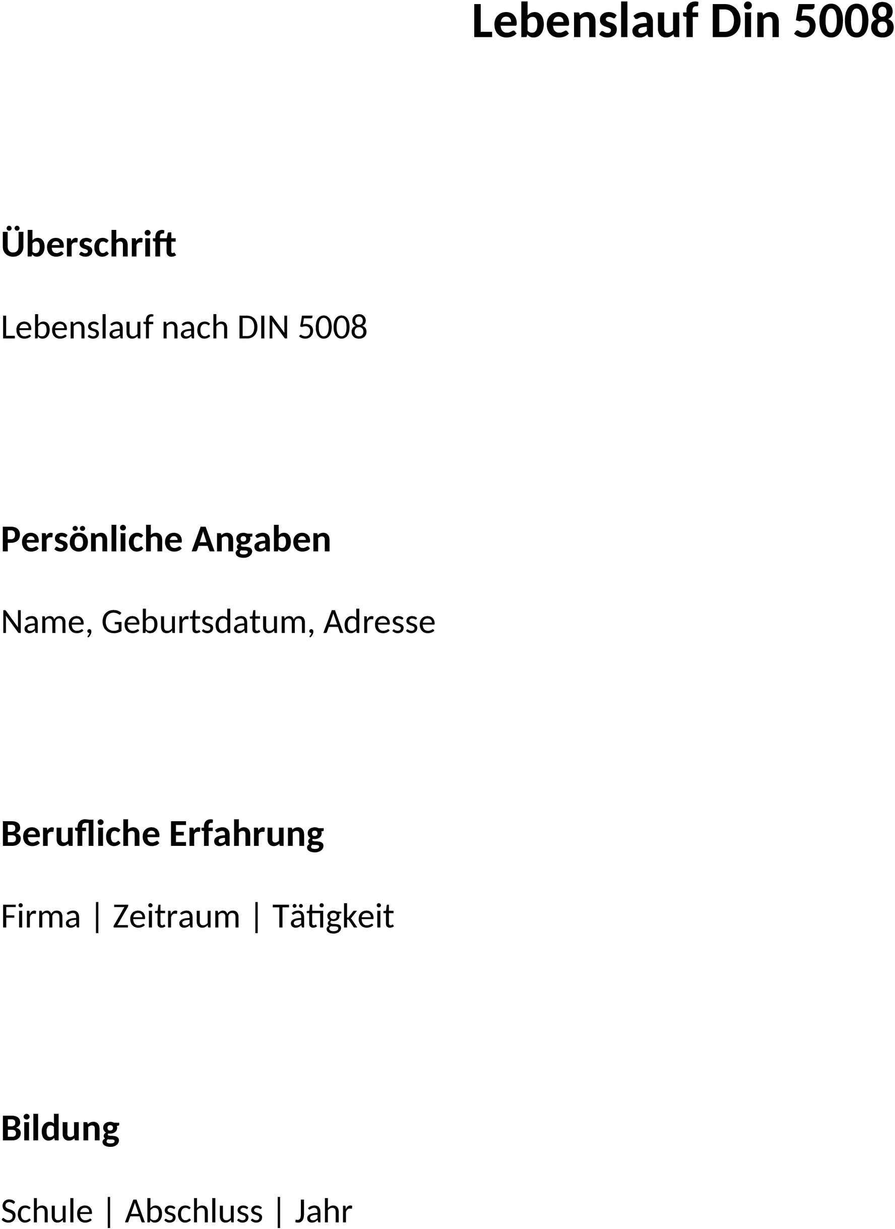 Lebenslauf Vorlage DIN 5008
