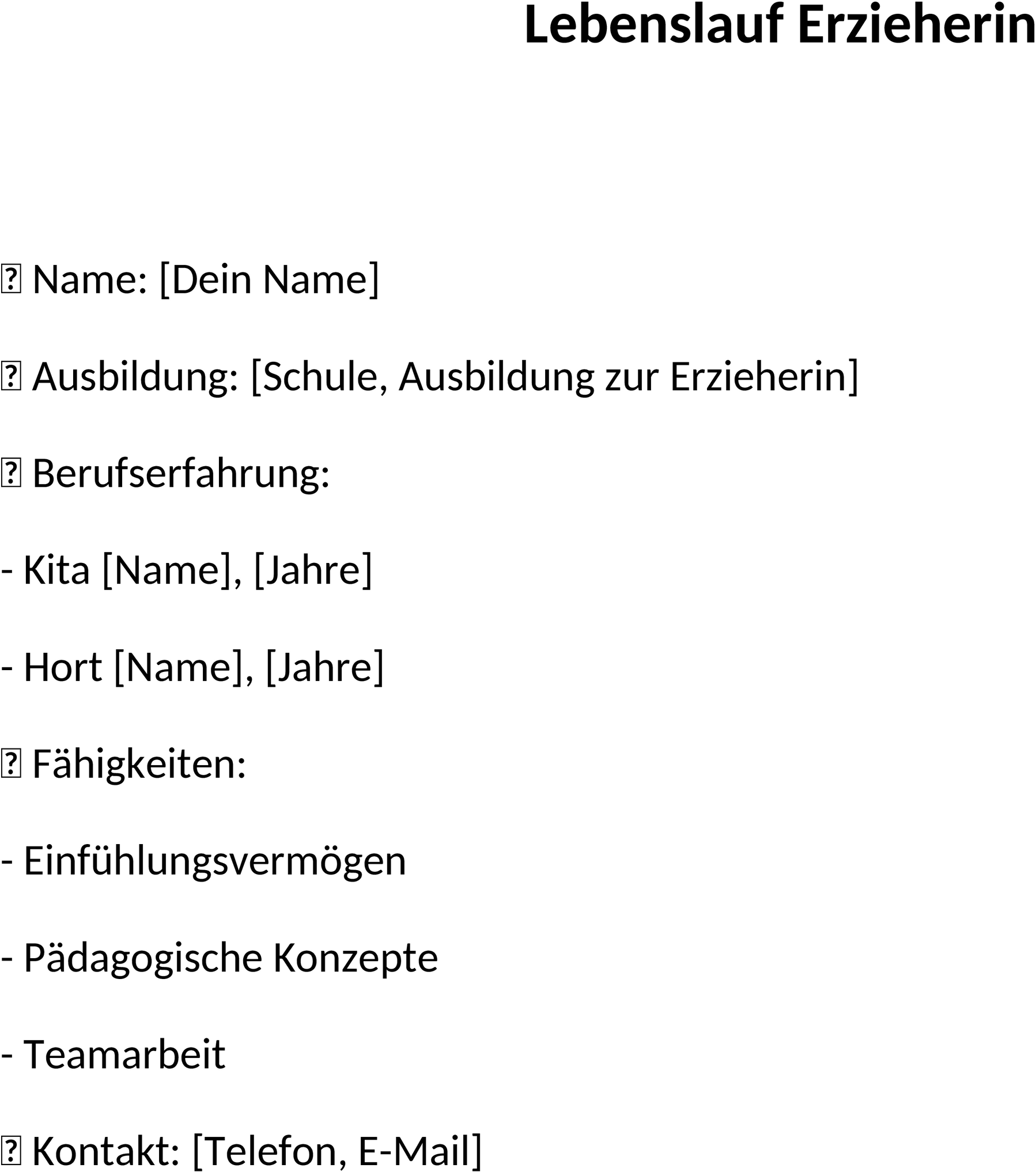 Lebenslauf für Erzieherin im DOCX-Format