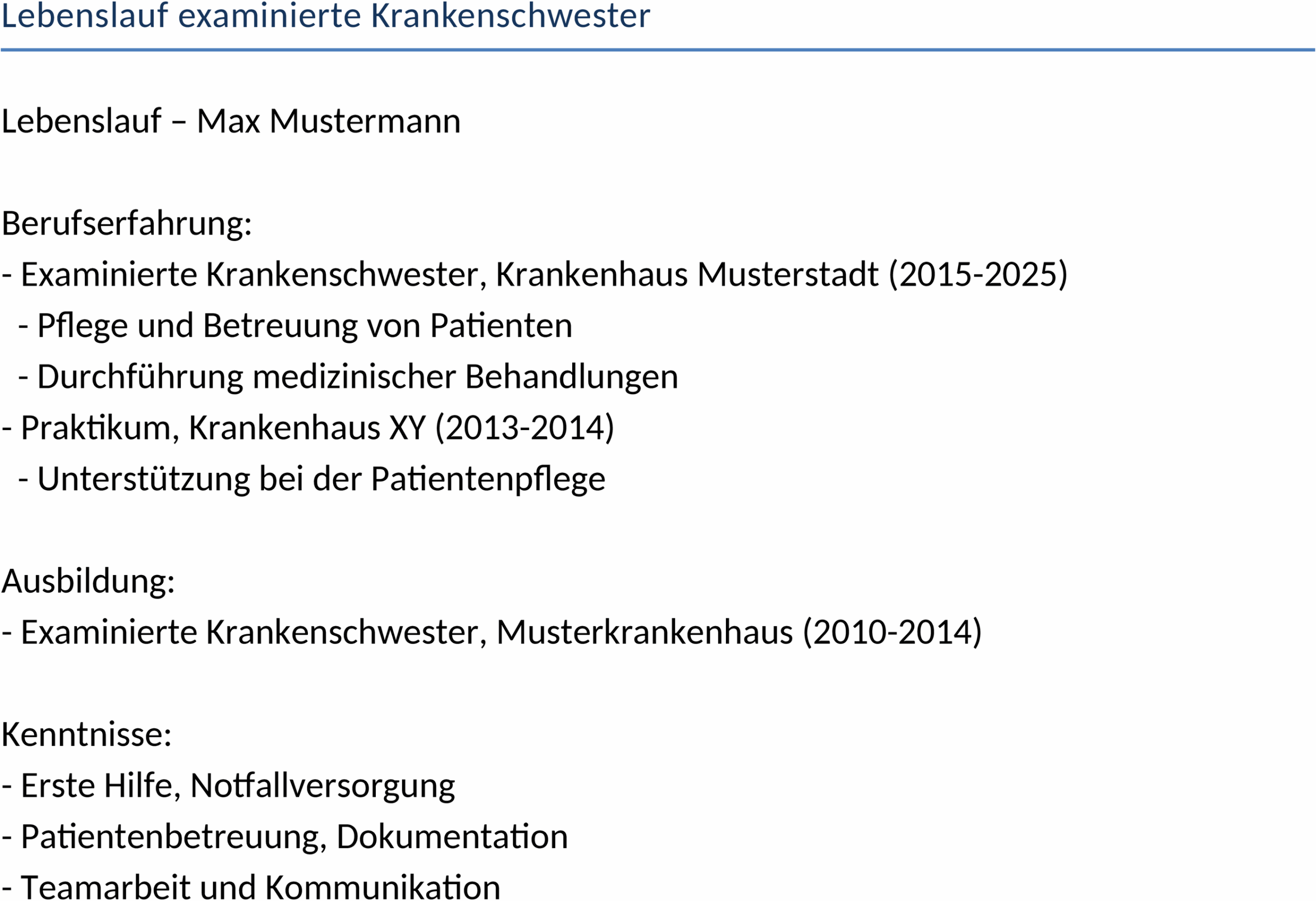Lebenslauf Word-Vorlage für Examinierte Krankenschwester