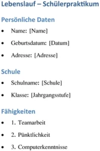 lebenslauf-fuer-schuelerpraktikum