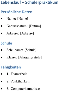 lebenslauf-fuer-schuelerpraktikum