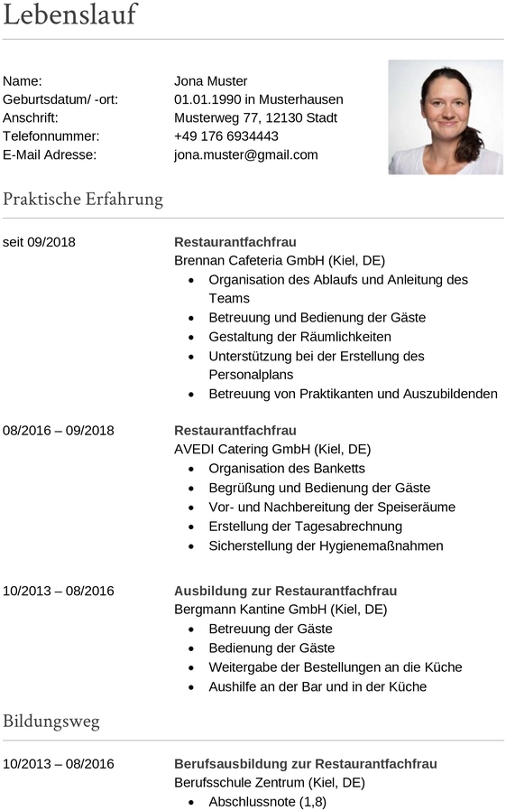 lebenslauf-gastronomie-berufserfahrung-personal