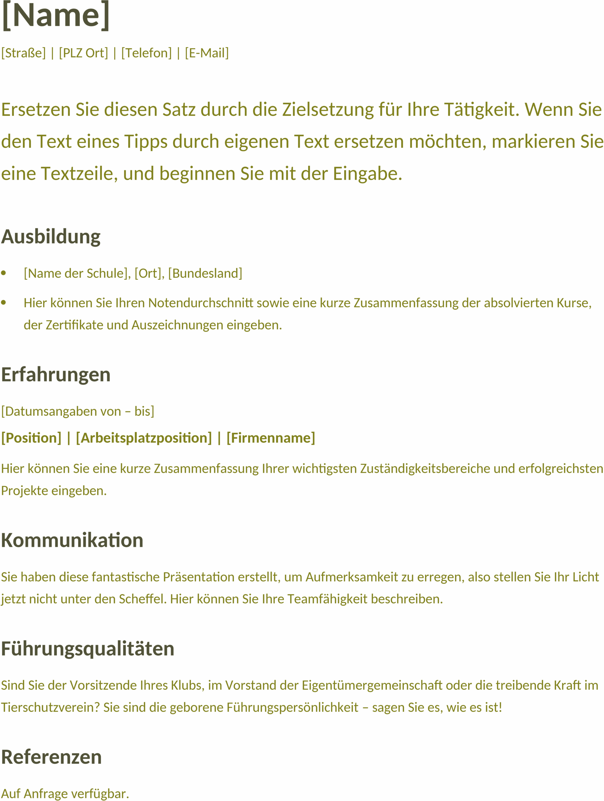 Lebenslauf im Word-Format mit grüner Gestaltung