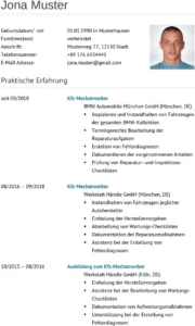 lebenslauf-kfz-mechatroniker-beruflicher-werdegang
