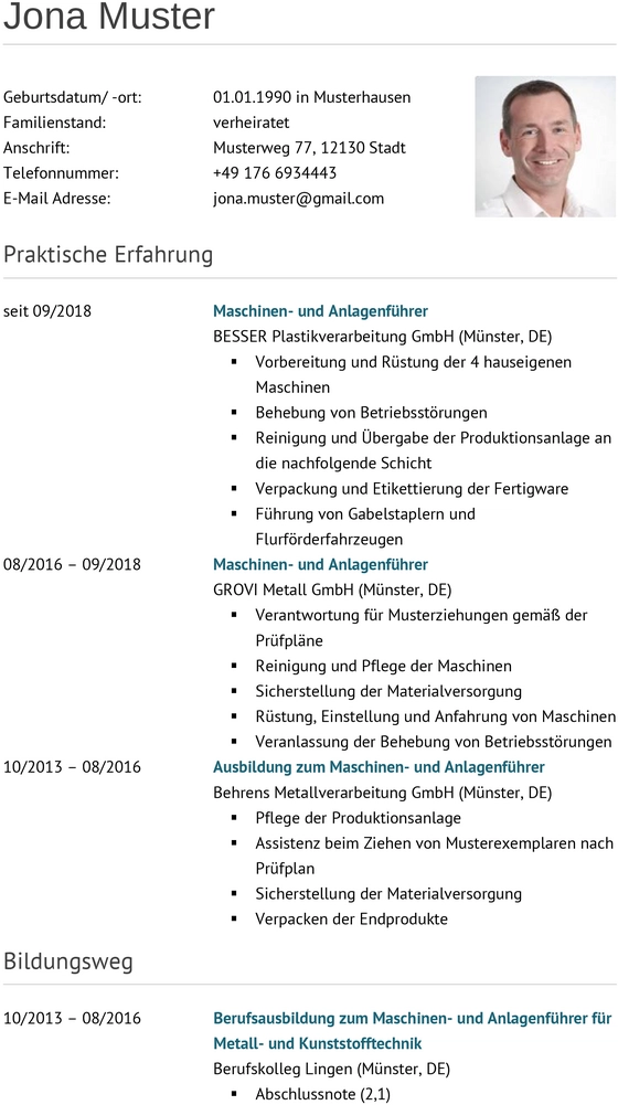 lebenslauf-maschinen-und-anlagenfuehrer-berufliche-erfahrung-auflistung
