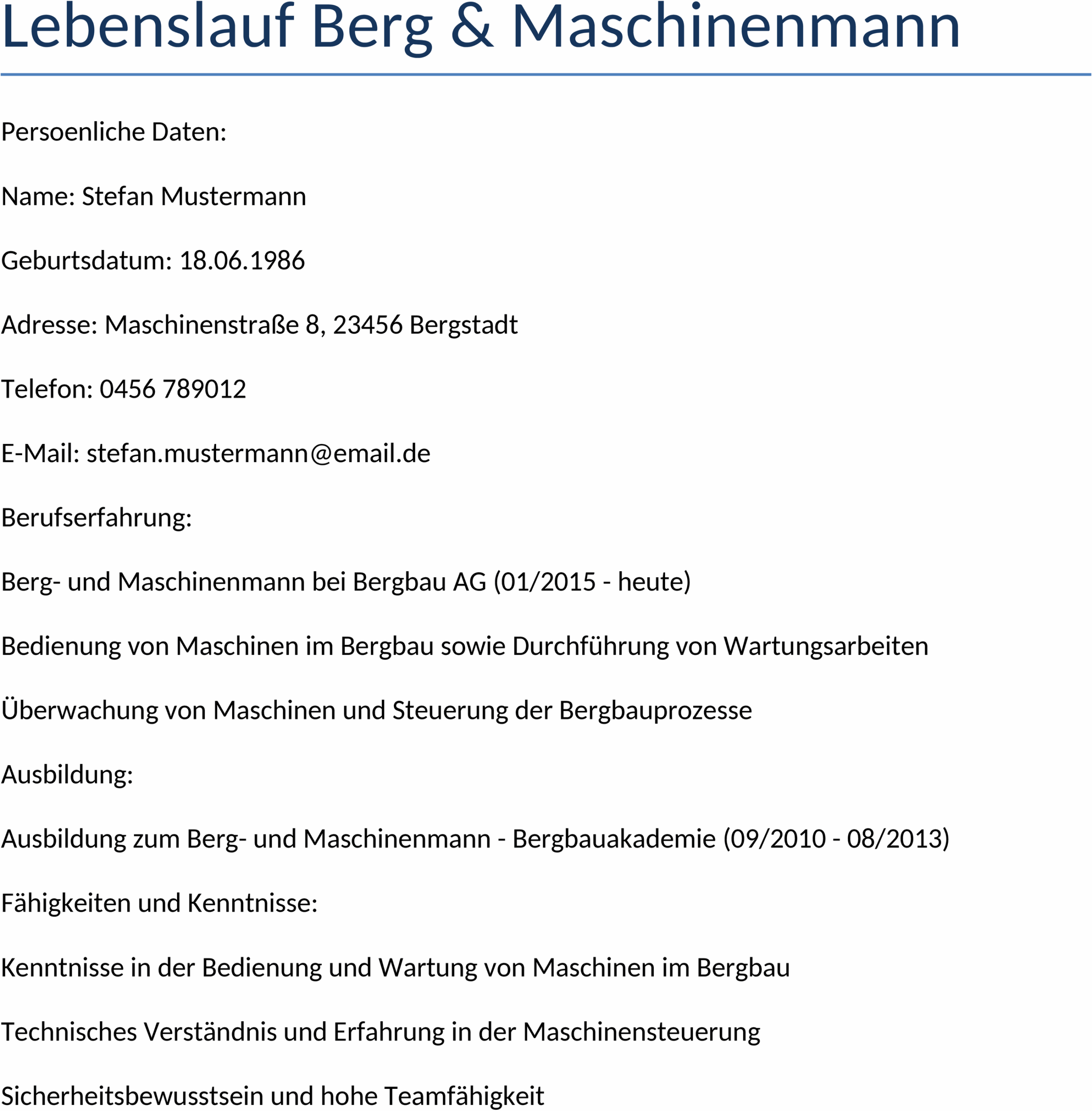 Lebenslauf Word-Vorlage für Maschinenbauingenieure