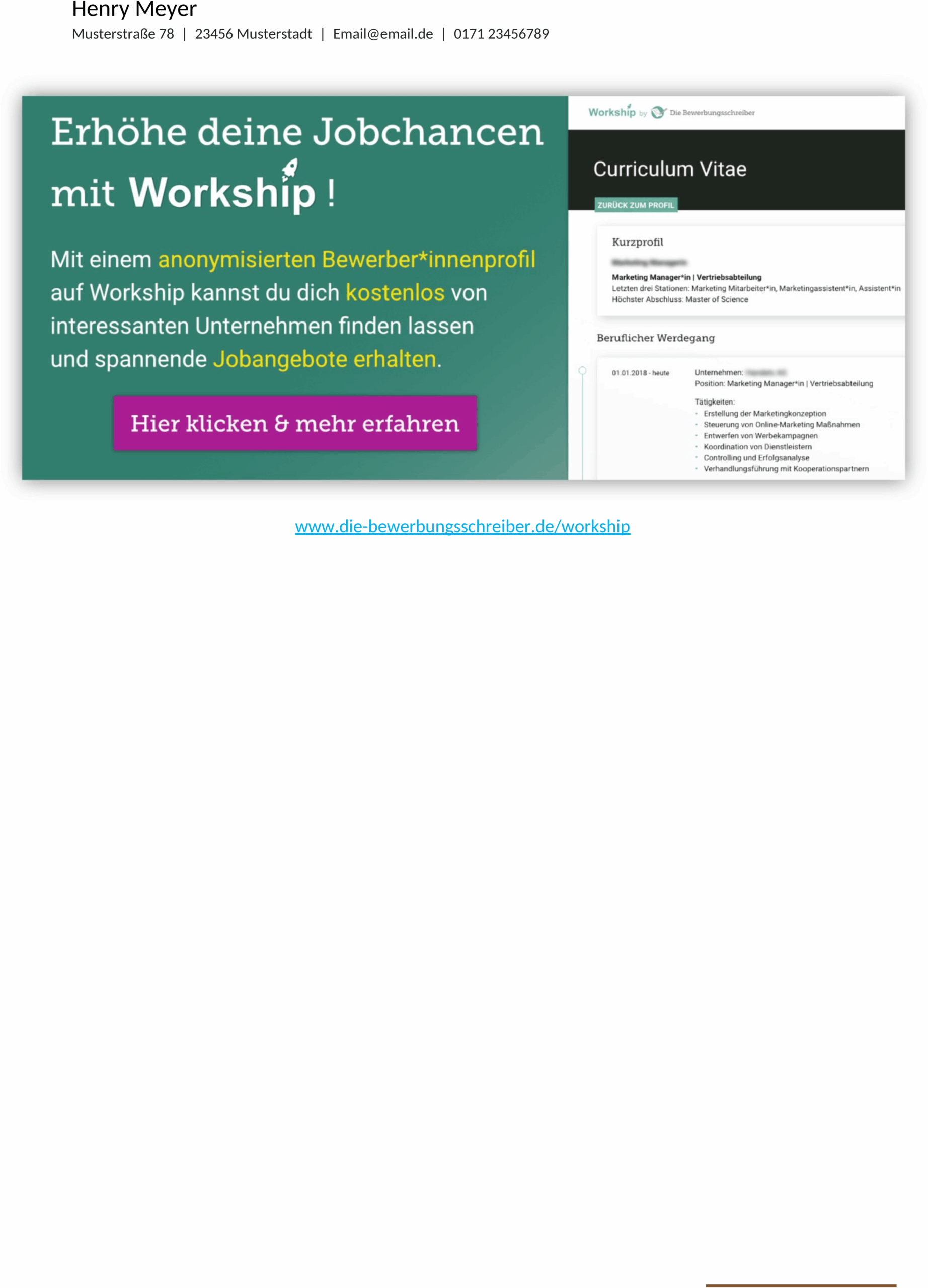 Lebenslauf-Muster für Kurzbewerbung