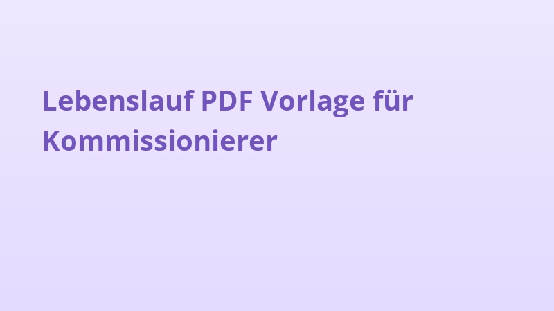 Lebenslauf PDF Vorlage für Kommissionierer