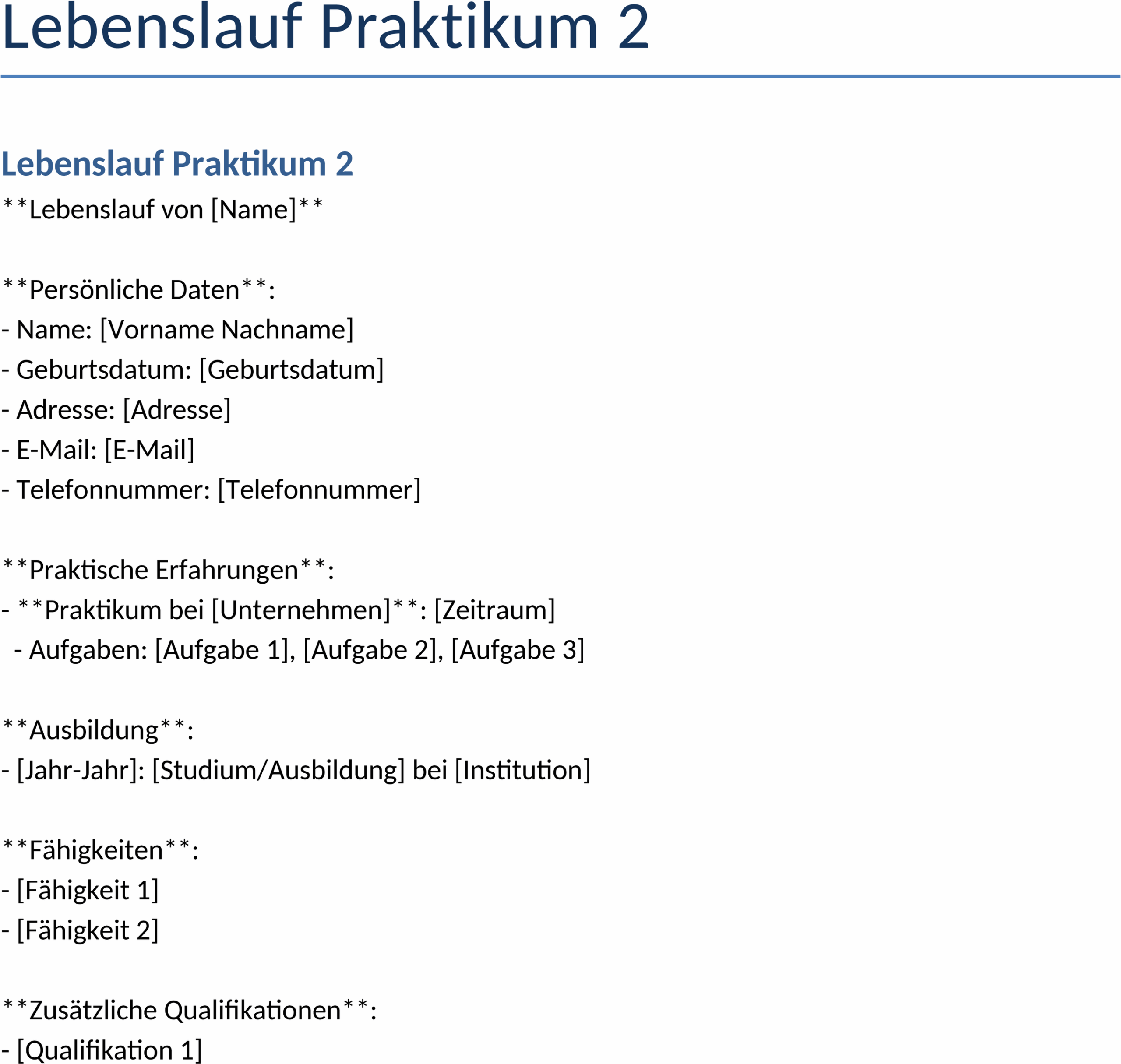 Lebenslauf Vorlage Praktikum in Word