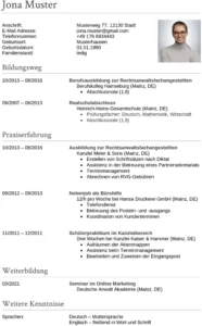 lebenslauf-rechtsanwaltsfachangestellte