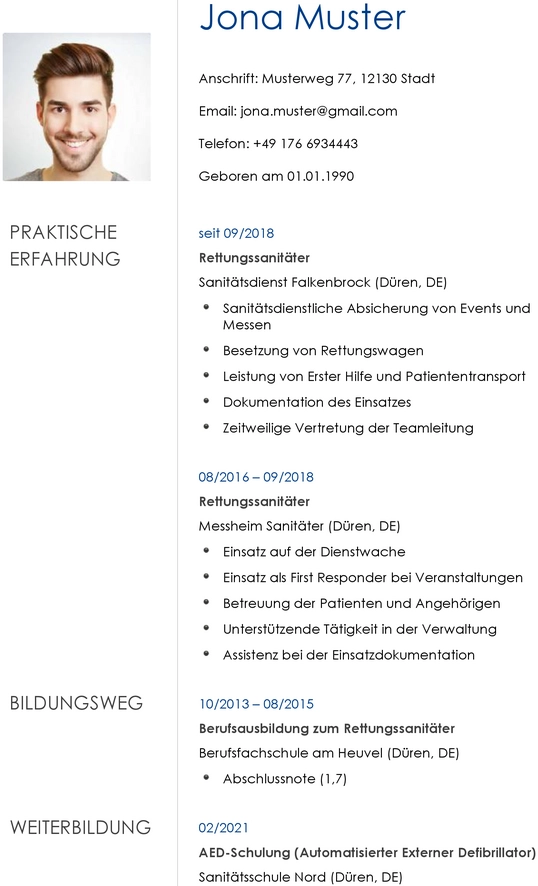 lebenslauf-rettungssanitaeter-vorlage