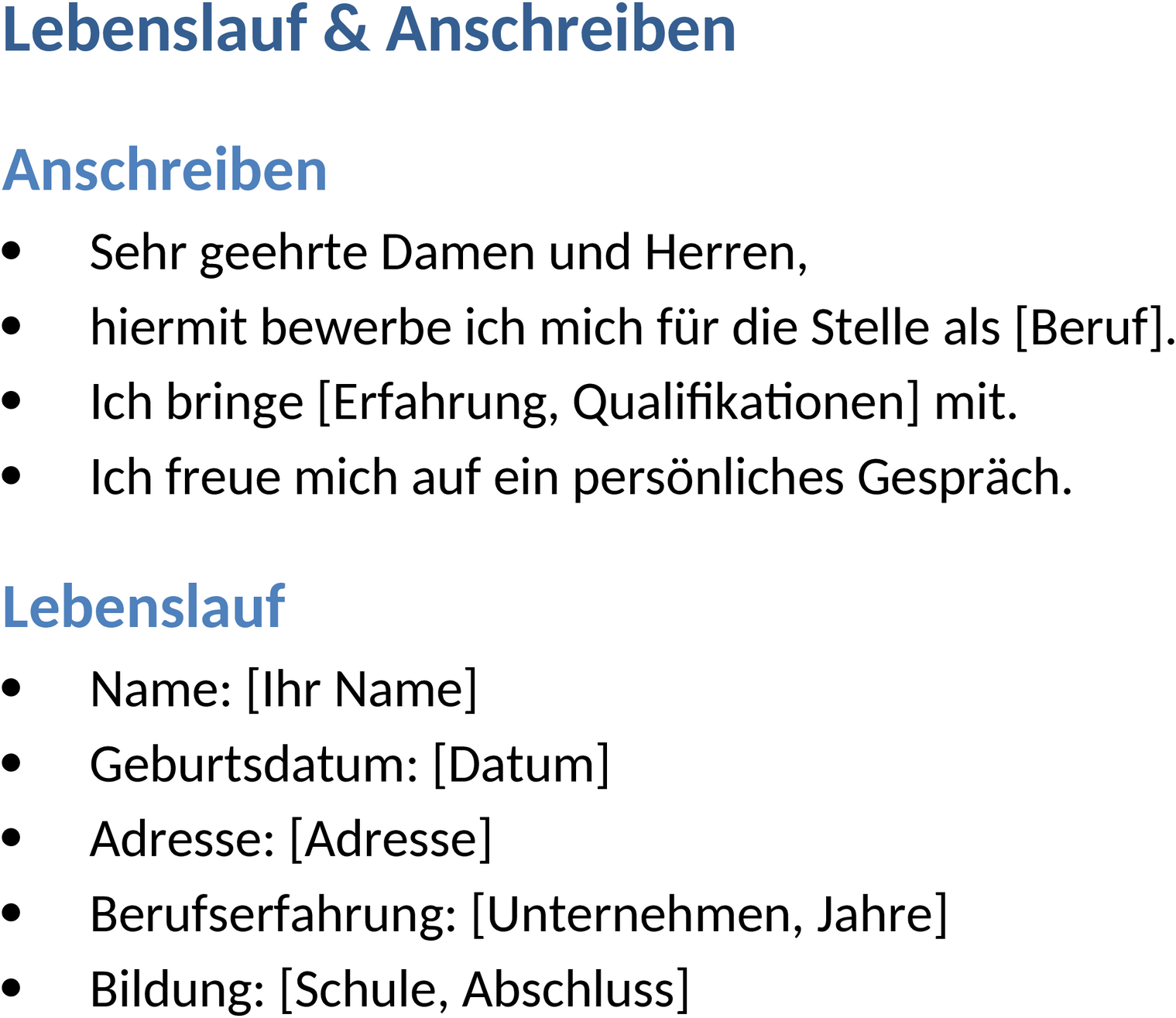 Lebenslauf und Anschreiben im Word-Format