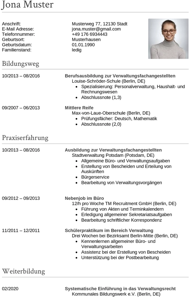 lebenslauf-verwaltungsfachangestellten-verwaltung-berufserfahrung