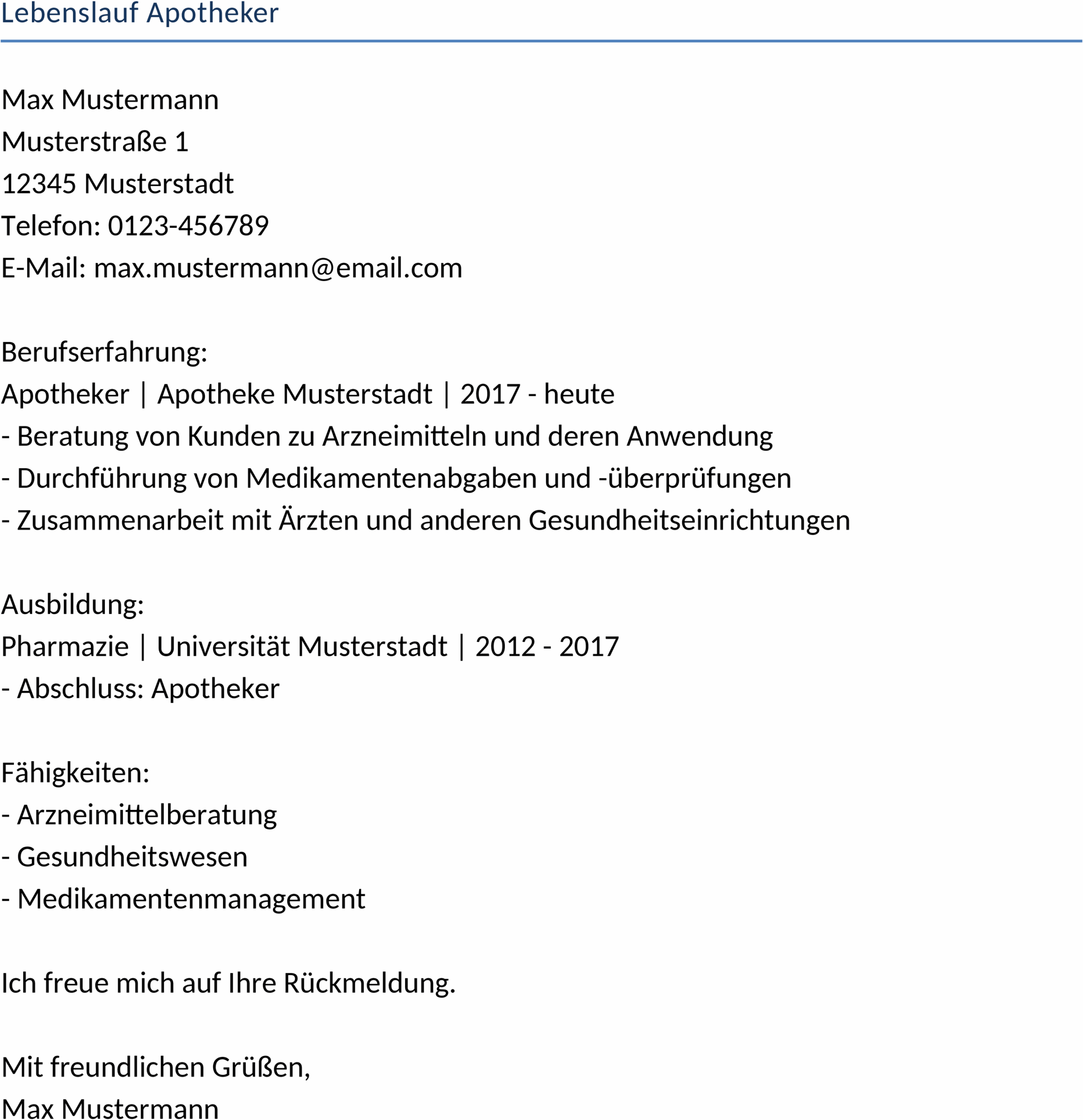 Lebenslauf Vorlage Apotheker