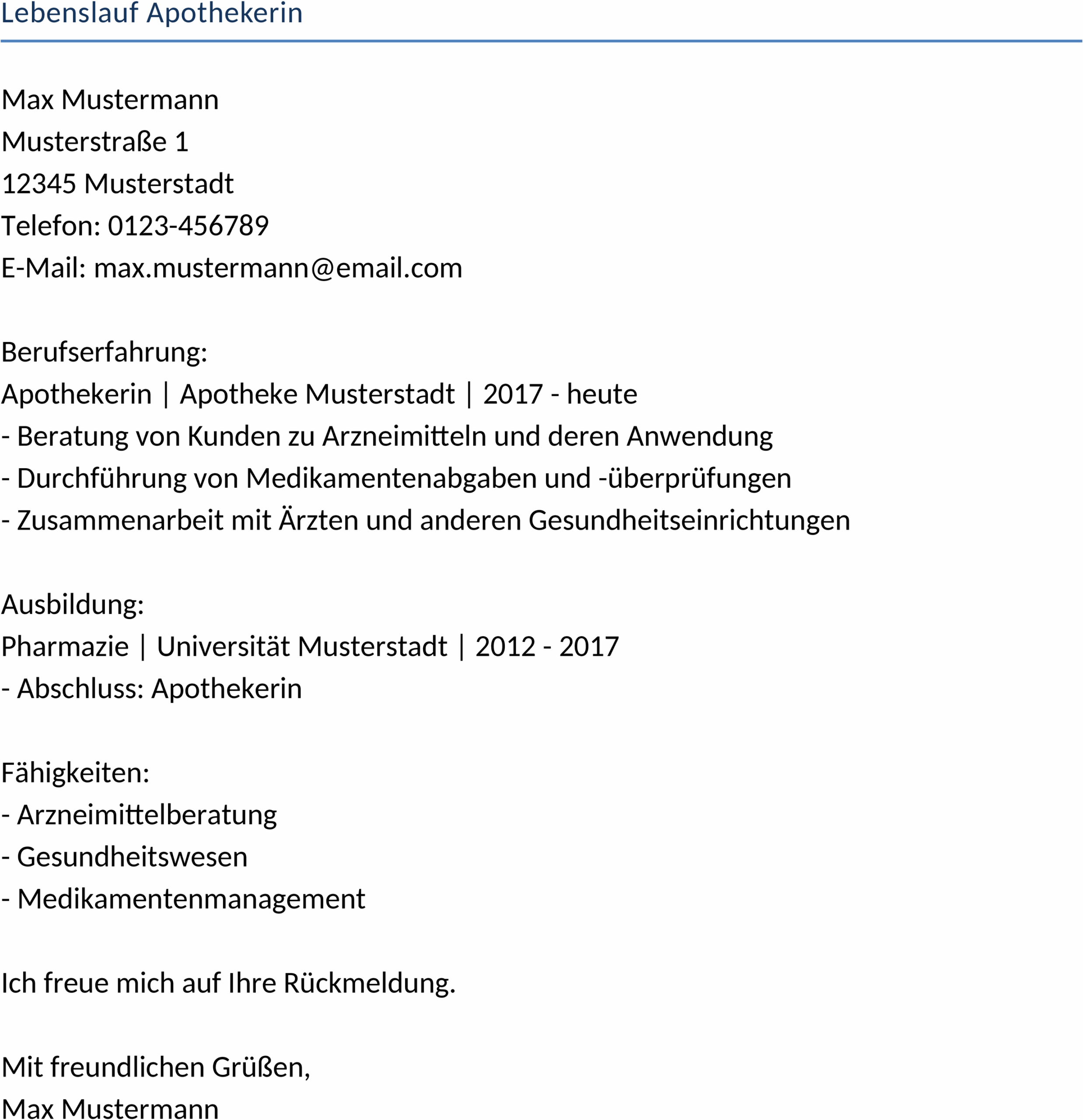 Lebenslauf Vorlage Apothekerin Word