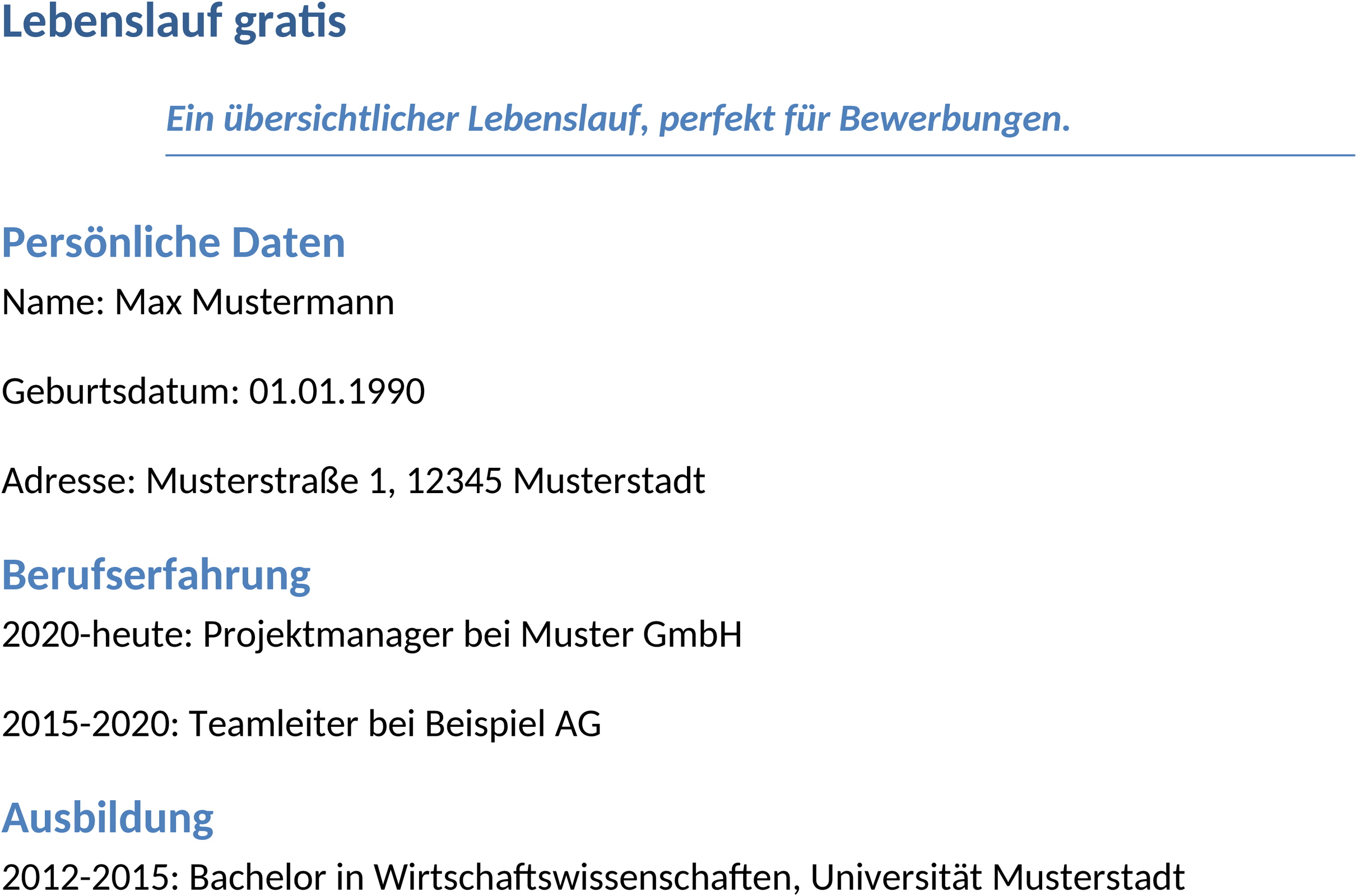 Lebenslauf Word-Dokument