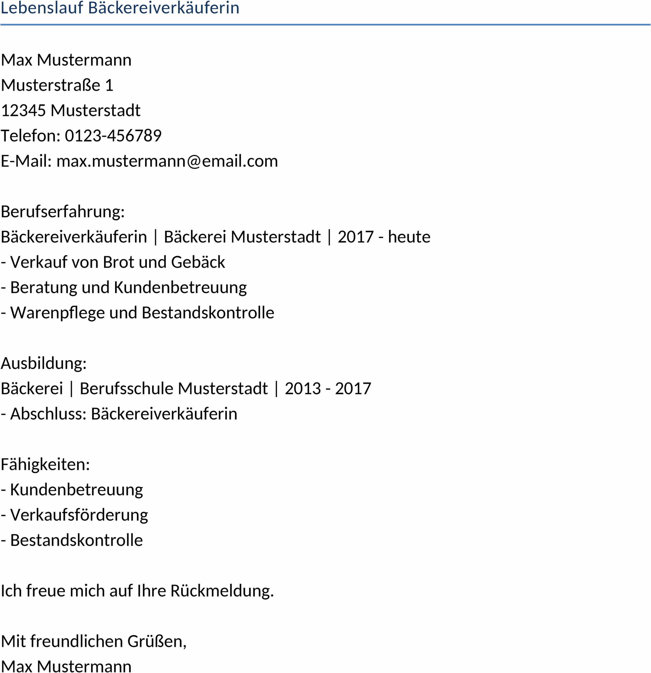 Word Lebenslauf Baeckereiverkaeuferin