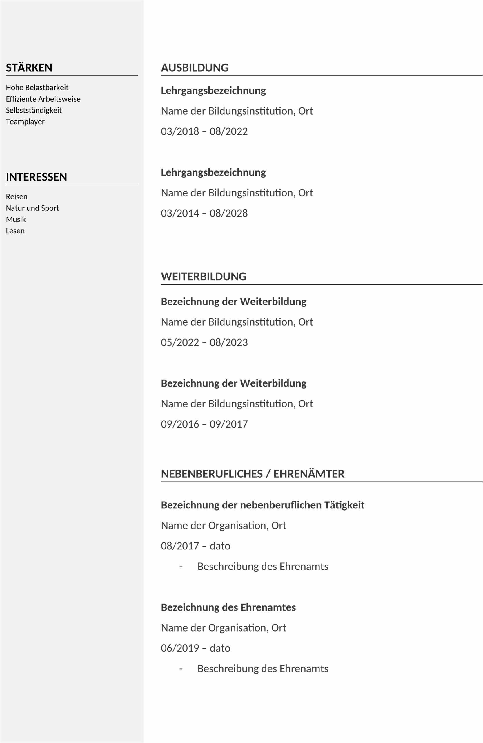 Lebenslauf Word-Vorlage für Bewerbungen