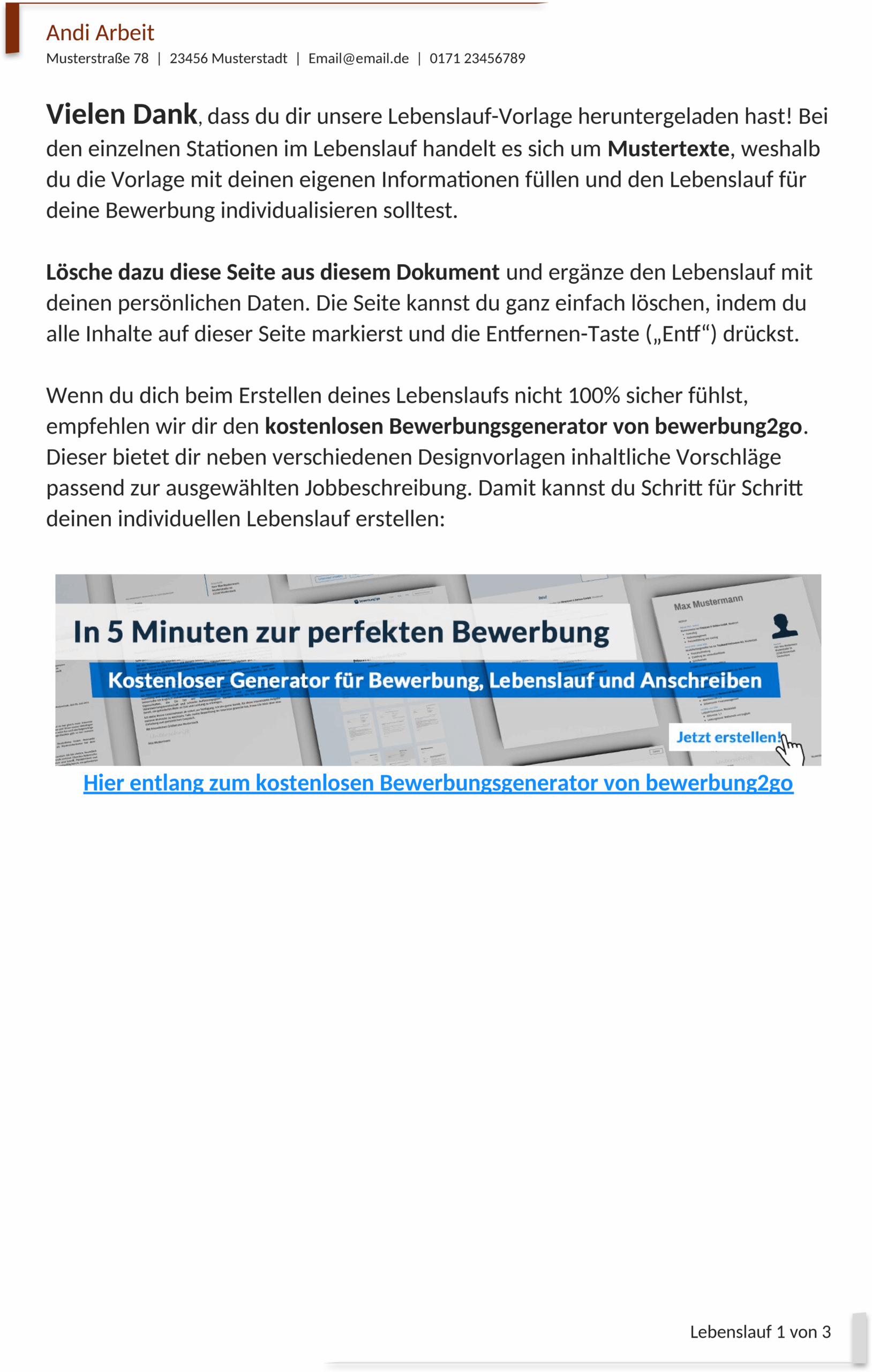 Lebenslauf Word-Vorlage Erfolgreich