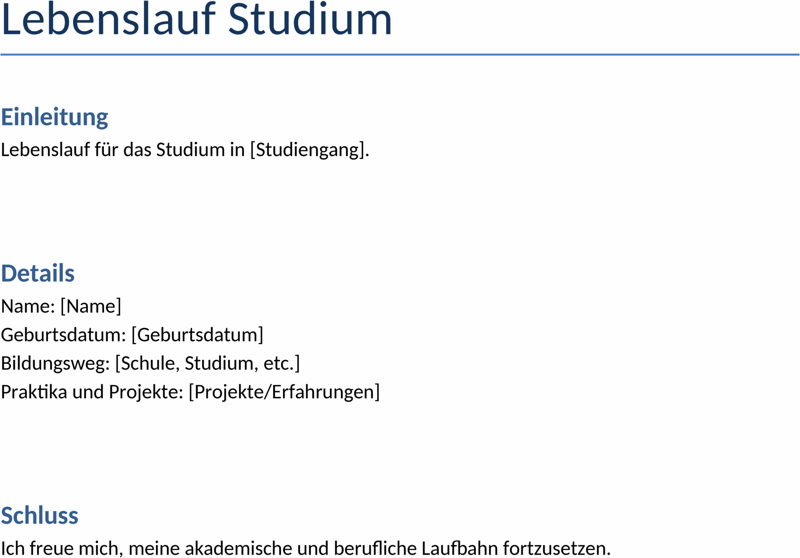 Lebenslauf Word Vorlage für Studium