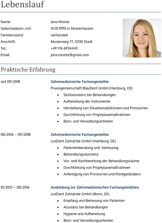 lebenslauf-zahnmedizinische-fachangestellte
