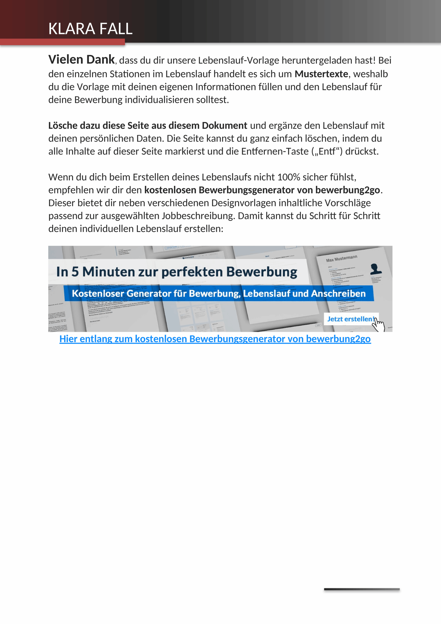 Lebenslaufvorlage für Auszubildende