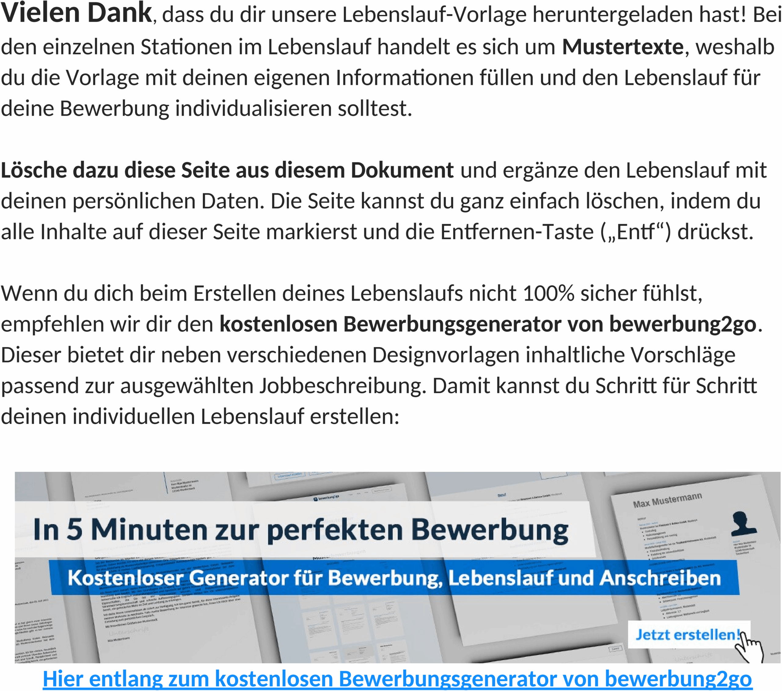 Lebenslaufvorlage für Berufseinsteiger im .docx-Format