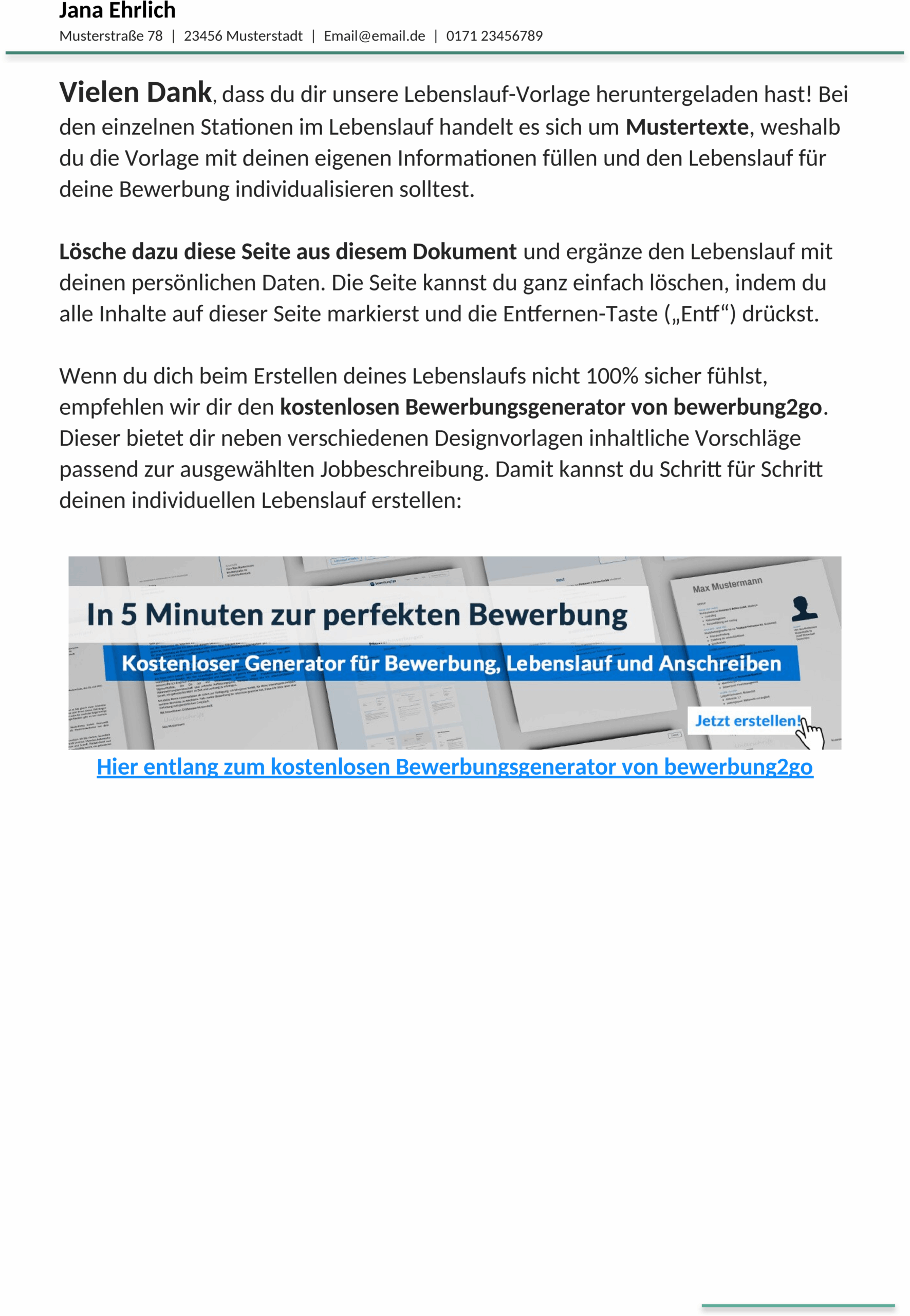 Lebenslaufvorlage Business für Word
